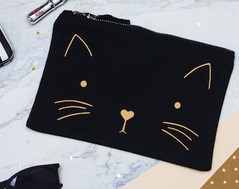 Purrfect Make Up Bag | Cat | Gift | Metallic Gold | Cosmetic Purse | For Her | Birthday