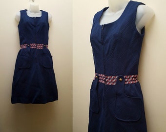 Vintage 1960s/70s Dress // 60s/70s Navy Jumper Dress Small