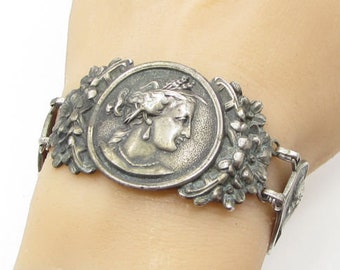 925 sterling silver - vintage antique victorian style 32mm cameo bracelet b1179