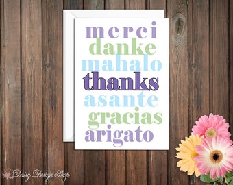 Thank You Cards Foreign Language Text - Thank You in Seven Languages - Set of 10 with Envelopes