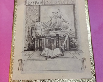 Vintage Antioch Bookplate labels "Sailing Ship Books Ex Libris" Made in USA
