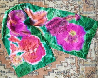 Hibiscus Handpainted Silk Scarf