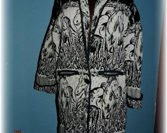 1990s Southwestern Style Woven Cotton Coat Horse Pattern NEW IDENTITY