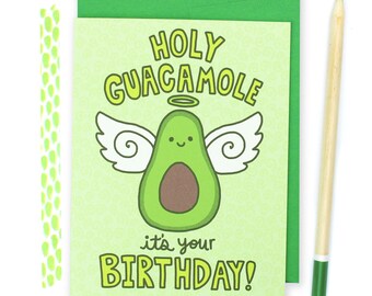 Guac Card, Funny Birthday Card, Avocado, Bestie Card, Holy Guacamole, Silly Foodie Puns, Card For Him, Friendship Card, Celebration, Angelic