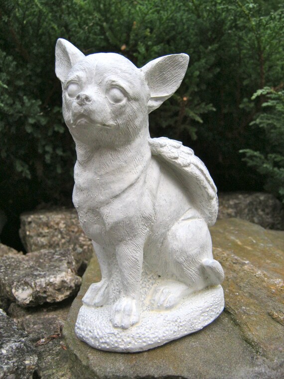 Chihuahua Dog Angel White Gray Concrete Garden Statue Chihuahua Dog Angel White Gray Concrete Garden Statue