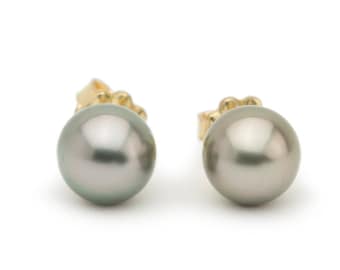 Warm Silver 9.9mm Tahitian pearl stud earrings