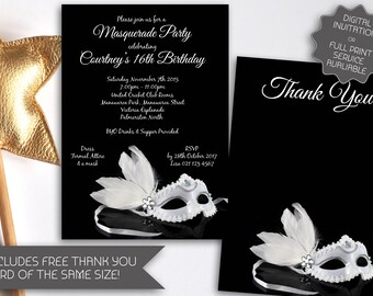 Masquerade Birthday Invitation | Printable Invitation | Masquerade Ball Invitation | Carnival | Mardi Gras | Dress Up Party Invitation (070)