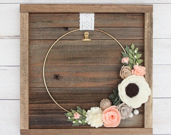 Small Ring Felt Flower Frame, Peach and Neutrals, 4x6 Photo