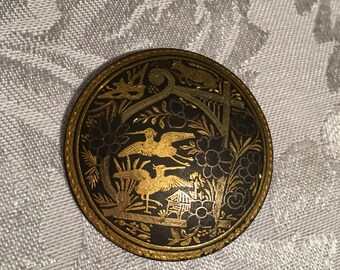Vintage Damascene Oriental Heron Brooch