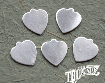 Heart Shaped Discs Sterling Silver Disc with tab 18 gauge x 5/8" x 7/8"