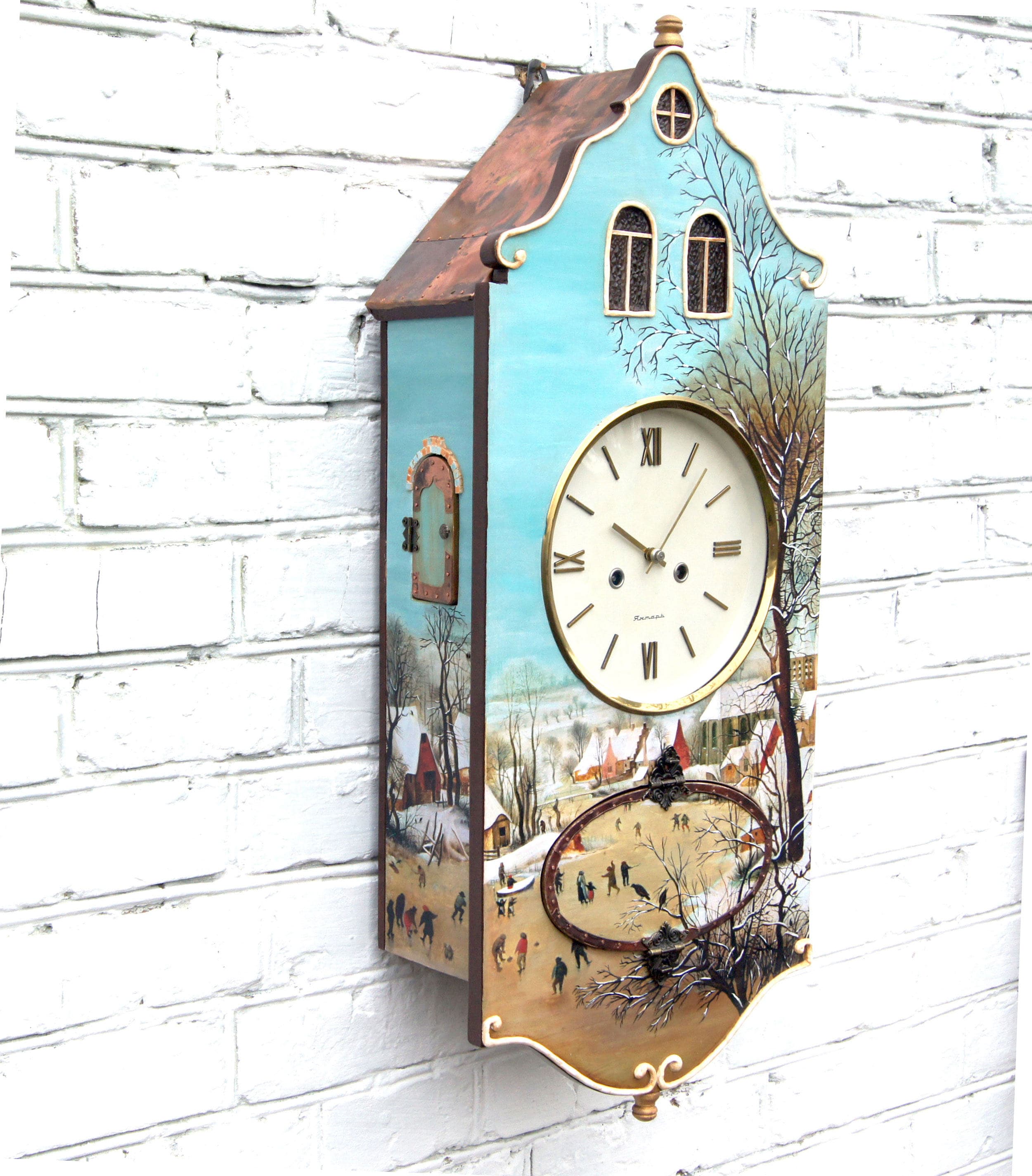 Large mechanical pendulum wall clock Vintage retro russian
