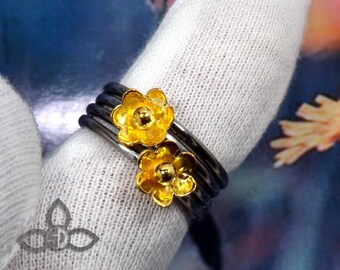 Solid Silver RIng, Black Rhodium Ring, Gold Rhodium Ring, 4 pcs Ring Set, Flower Ring, Multi Color Ring, Stacking Ring, Wedding Ring, Rings