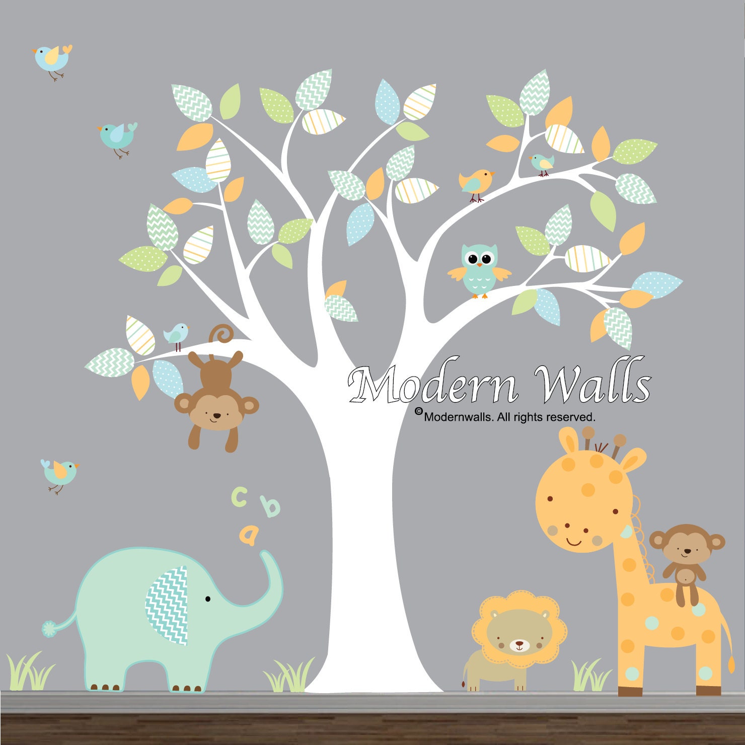 Children Wall Decals For NurseryTree with Jungle Animals