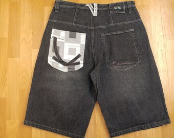 KARL KANI shorts, vintage Kani jeans denim shorts 90s hip-hop clothing, old-school, 1990s hip hop, gangsta rap, black, OG, mens size W 36