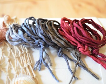Hand dyed Silk Cords - Set of 6 - wine grey black silk strings