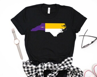 North Carolina State Flag T-Shirt Purple & Gold, ECU, East Carolina