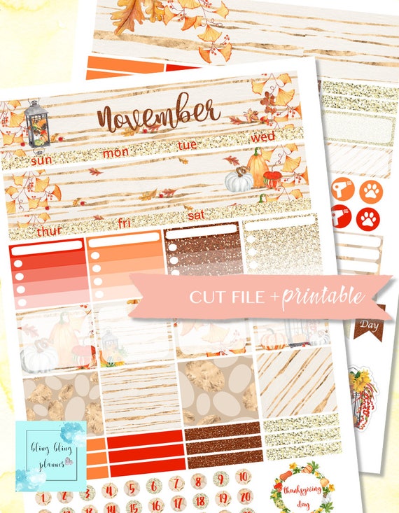 NOVEMBER MONTHLY KIT Printable Fall Stickers Monthly Spread