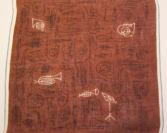 Vintage Designer Tammis Keefe Musical Instrument Hankie