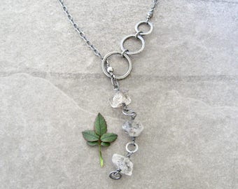 silver lariat necklace, herkimer diamonds, boho necklace, metalwork jewelry, fine silver rings, stone and silver jewelry