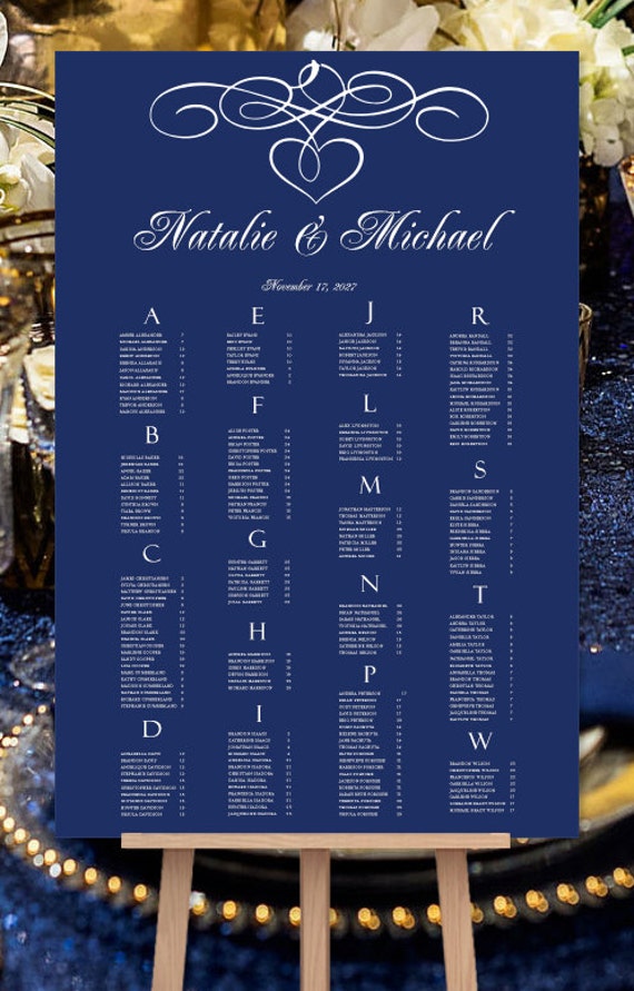 Wedding Seating Chart Poster Calligraphic Heart