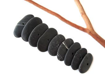 Stone Toggle Beads Rock Spacers Center Drilled Mediterranean Pebble Beach Stone Natural Stone DIY Jewelry Cairn BLACK TOGGLES 25-32 mm