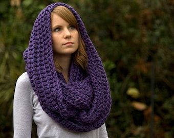 Infinity Scarf, Purple Crochet Scarf, Oversized Scarf, Hooded Scarf, Chunky Cowl, Loop Scarf, Circle Scarf