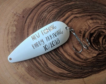 New Fishing Buddy Arriving | Fishing Pregnancy Announcement| Personalized Custom Fishing Lure Spoon Laser Engraved