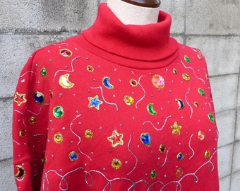 Ugly Christmas Sweater Vintage Sweatshirt Ho Made Puffy Paint Turtleneck Dress
