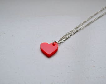 Laser Cut Red Acrylic Heart Necklace - Personalisation Available