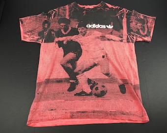Vintage 80s adidas soccer all over print t-shirt mens L
