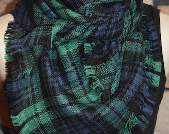 Child Size Navy and Green Plaid Tartan Blanket Scarf Plaid Scarf Christmas Gift Scarves Plaid 2017 Blanket Scarf Favorite-Accessories