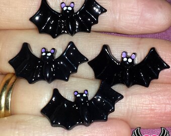 5 pc Halloween BLACK BATS Resin Flatback Decoden Cabochons 27x14mm, bat cabochons, kawaii cabochons, halloween cabochon
