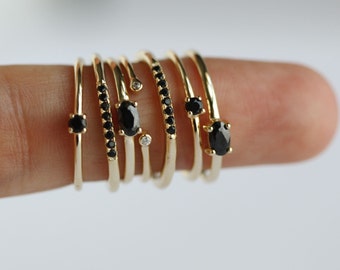 Black Diamond wedding band, black diamond band, Black stone ring - Gold ring - Simple gold ring - Minimal jewellery