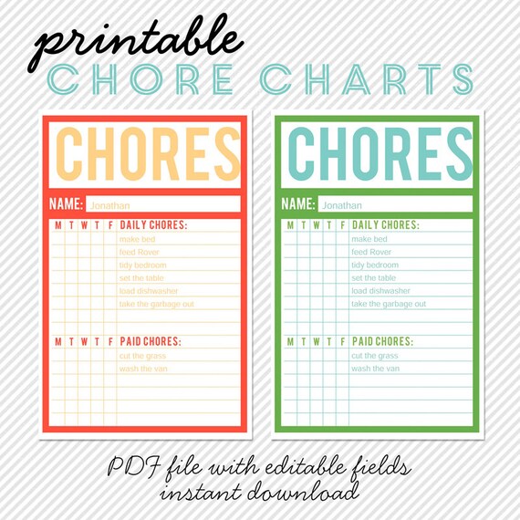 blank daily chore chart