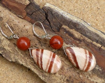 Red Jasper Earrings Gemstone Sterling Silver Leverback Statement Earrings Artisan Boho Long Dangle Earrings