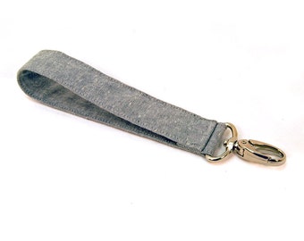 Light Gray Linen Wide Wrist Strap - Wallet Strap - Linen Fabric Keychain - Wide Wristlet Strap - Grey Lanyard - Key Fob - Ready to Ship