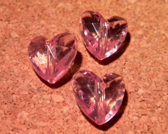 a faceted translucent 12 mm - pink - PF50 10 hearts