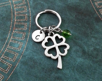 Four Leaf Clover Keychain, Personalized Keyring, St. Patrick's Day Keychain Good Luck Charm Green Gem Keyring St. Patty's Lucky Keychain