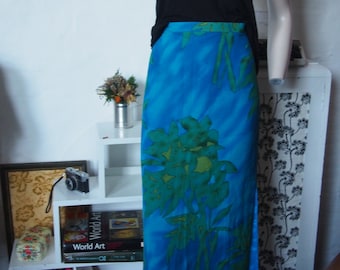 Size 12 blue-green long floral printed skirt (fully lined)