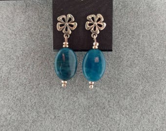 Blue Apatite Stone Sterling Silver Earrings