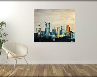 mid-century modern abstract art original painting mcm skyline mad men