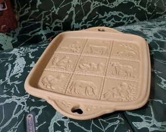 Vintage Clay Cookie Shortbread Mold / Brown Bag Cookie Art / 1990 Hill Design / 9 Animal Designs /Farmhouse Decor