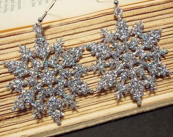 Sparkly Silver Snowflake Earrings