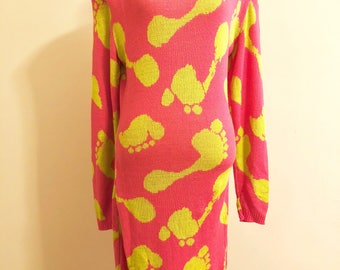 Betsey Johnson 1980's Punk Label Foot Print Cut-Out Sweater Dress