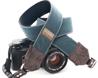 WALTER Grey Velvet Camera Strap, DSLR Camera Strap, Mirrorless Camera Strap, 1.5" Wide w Hand Strap & Release Buckles
