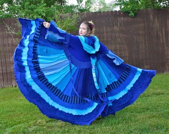 Custom Recycled Sweater Coat with a Medieval Liripipe Hood by SnugglePants- Shades of Blue