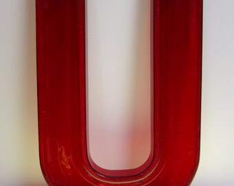 Vintage Translucent Red Plastic Marquee Letter U Wall Hanging 17 inch tall by 11 inch wide