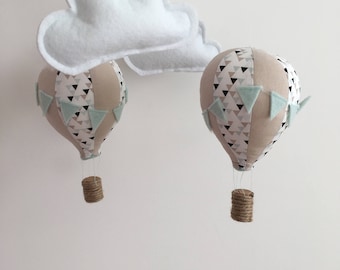 hot air balloon nursery mobile - beige-blue