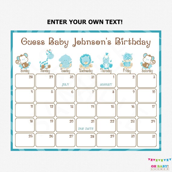 editable due date calendar pregnancy calendar safari baby calendar pregnacy