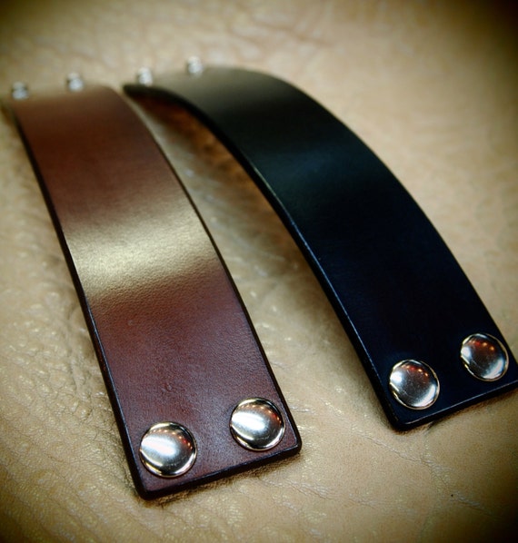Leather cuff bracelets PAIR Black and Brown Bridle Leather wristband Custom made for You in USA by Freddie Matara using refined techniques